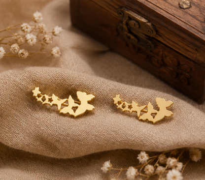 Celestial Star & Butterfly Ear Climber Earrings