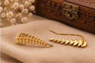 Golden Leaf Ear Climber Earrings