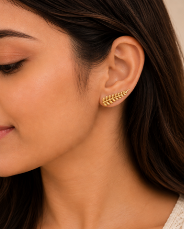 Golden Leaf Ear Climber Earrings