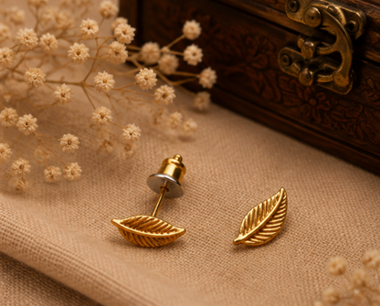 Golden Leaf Elegance Stud Earrings