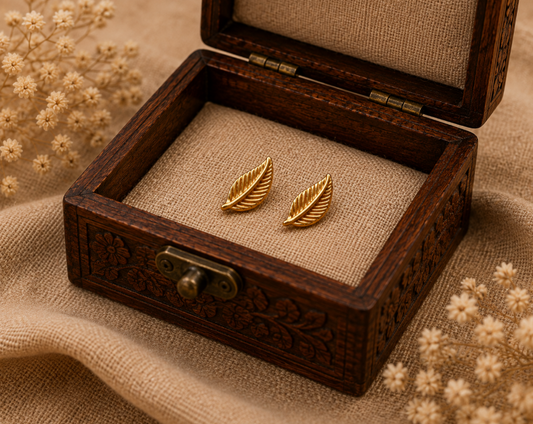 Golden Leaf Elegance Stud Earrings