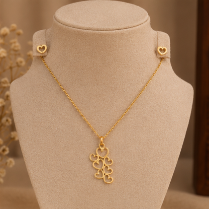 Golden Heart Cascade Necklace & Earrings Set