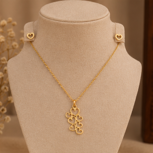 Golden Heart Cascade Necklace & Earrings Set