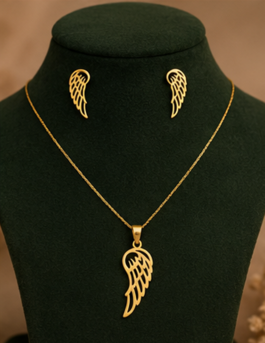 Golden Wing Pendant & Earring Set