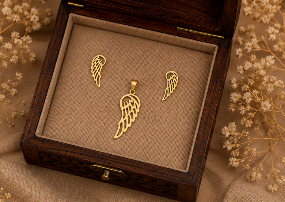 Golden Wing Pendant & Earring Set