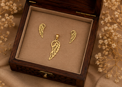 Golden Wing Pendant & Earring Set