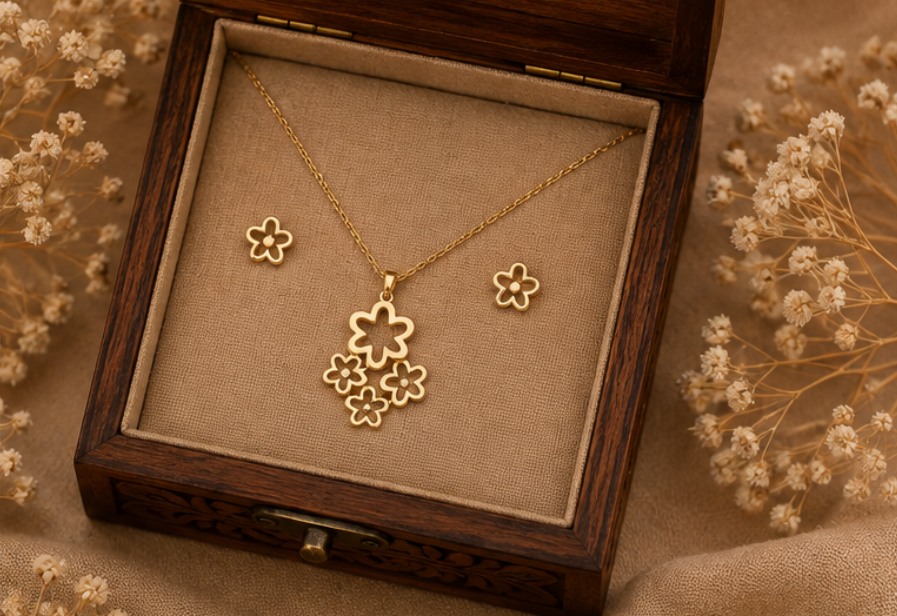 Floral Bloom Pendant & Earring Set
