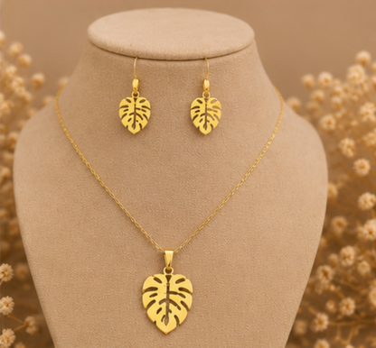 Golden Leaf Harmony Necklace & Earring Set