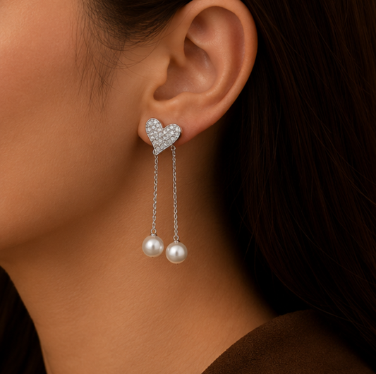 Celeste Heart Pearl Drop Earrings