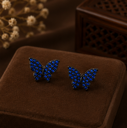 Midnight Blue Butterfly Crystal Stud Earrings