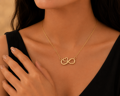 Custom Infinity Heart Pendant Necklace – 925 Sterling Silver (Gold Finish)