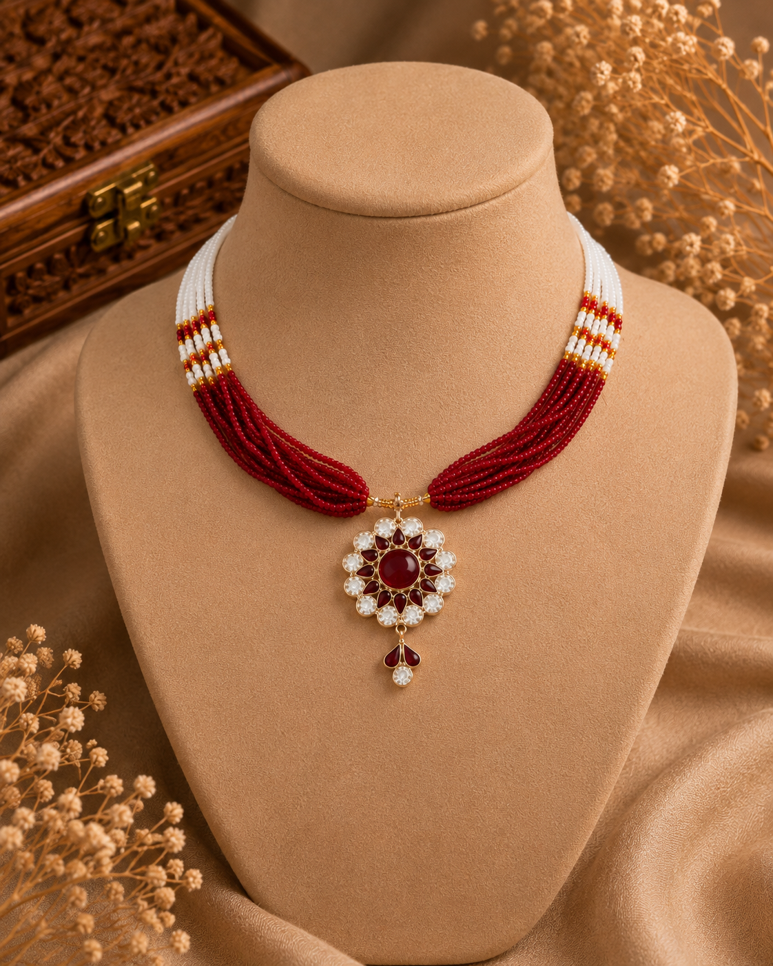 Ruby Red Matar Mala Necklace
