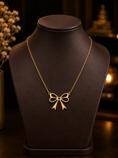 Elegant Bow Pendant Necklace – 925 Sterling Silver | Minimalist Ribbon Necklace