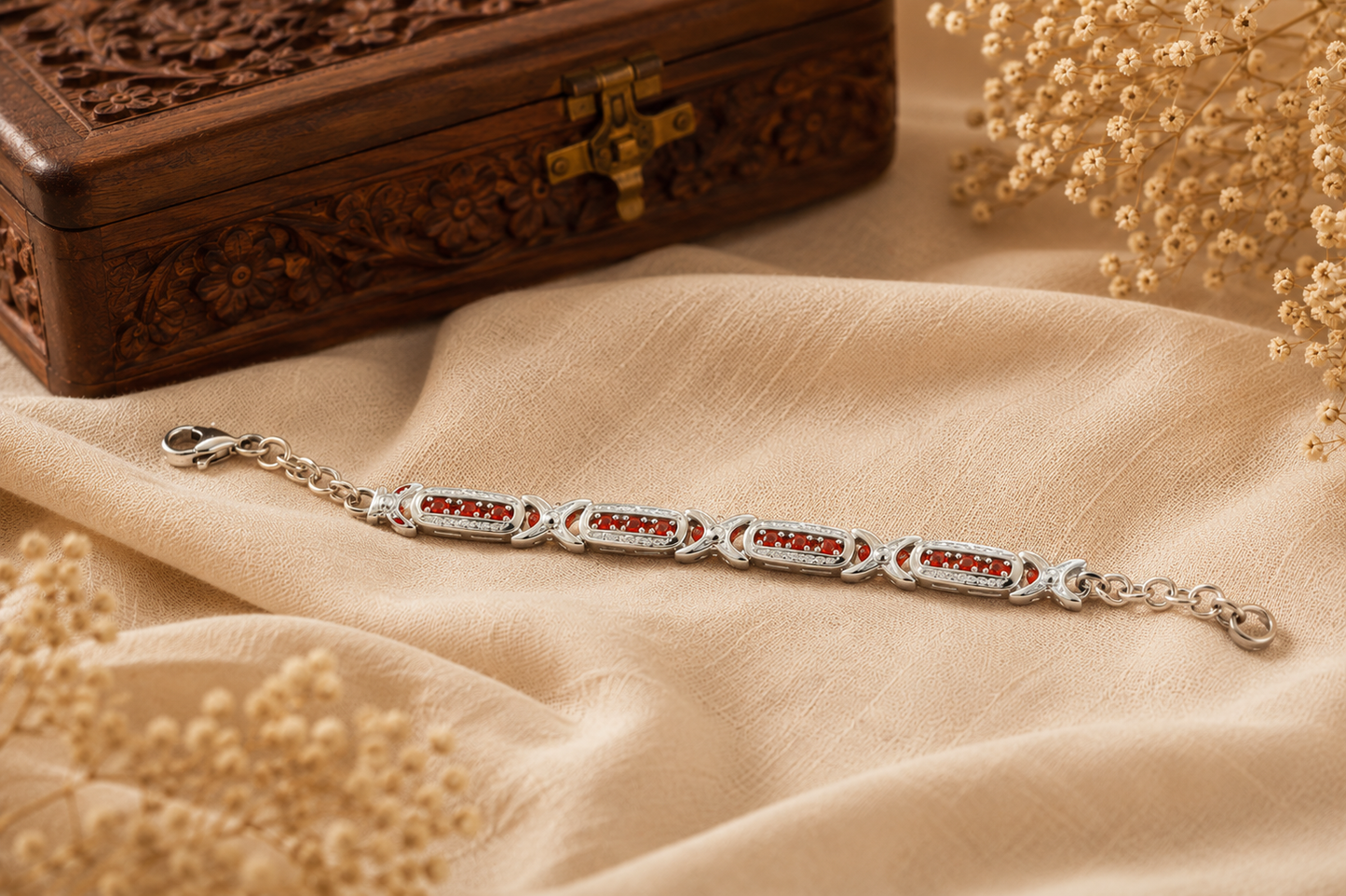 Ruby Radiance Silver Bracelet