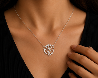 Rose Pendant Necklace – Personalized 925 Silver Floral Necklace