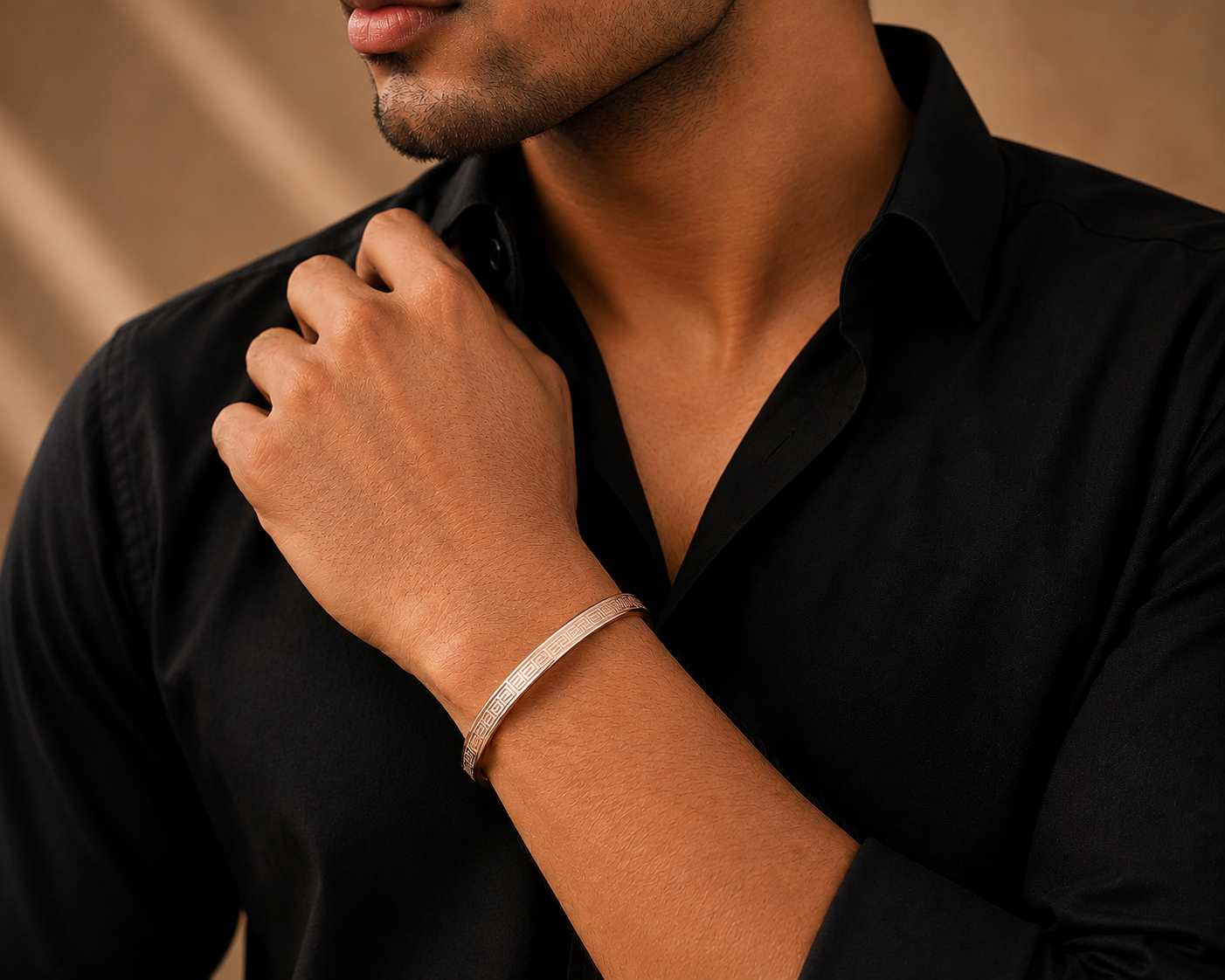 Men's Rose Gold Greek Pattern Kada