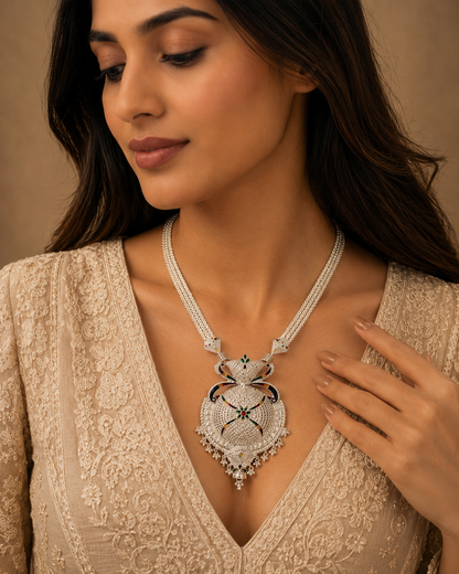 Traditional Silver Look Meenakari Statement Necklace