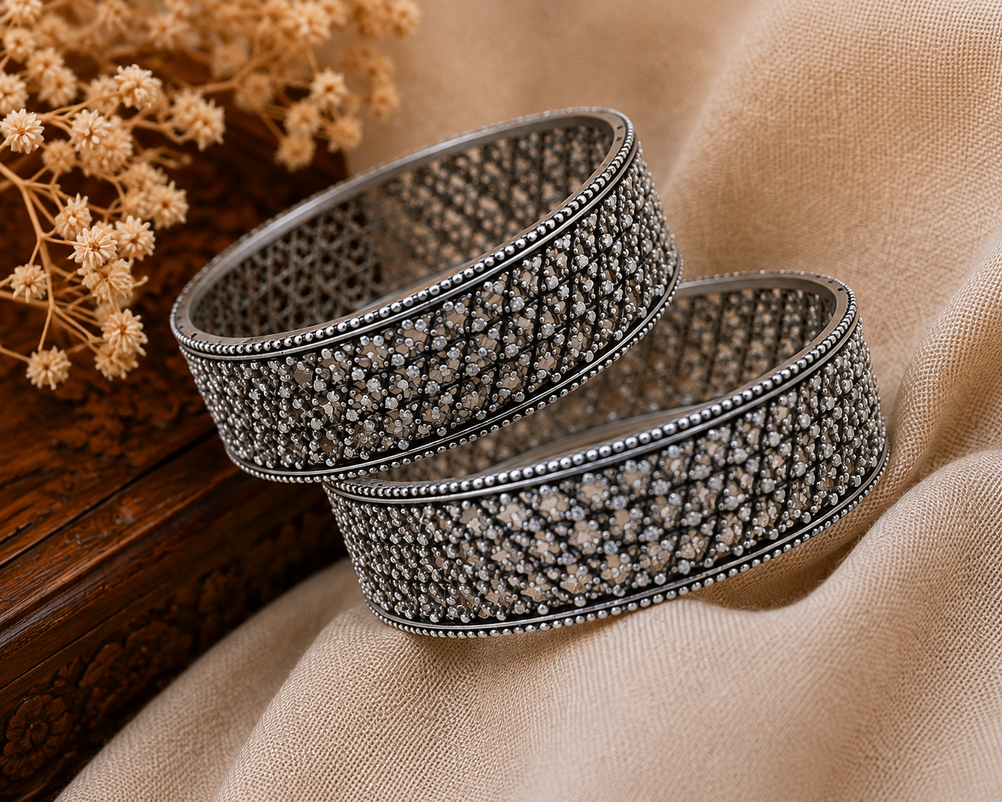 Oxidised Silver Textured Wide Cuff Bracelet