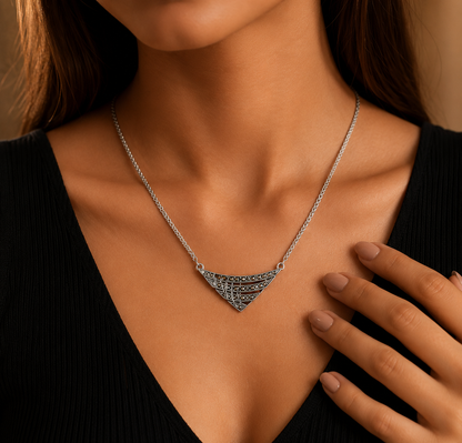 Lightweight Geometric Marcasite Silver Pendant