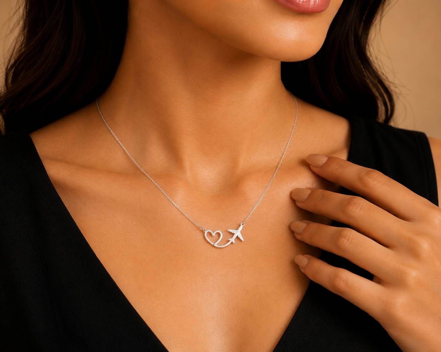 Custom Airplane Heart Silver Pendant Necklace