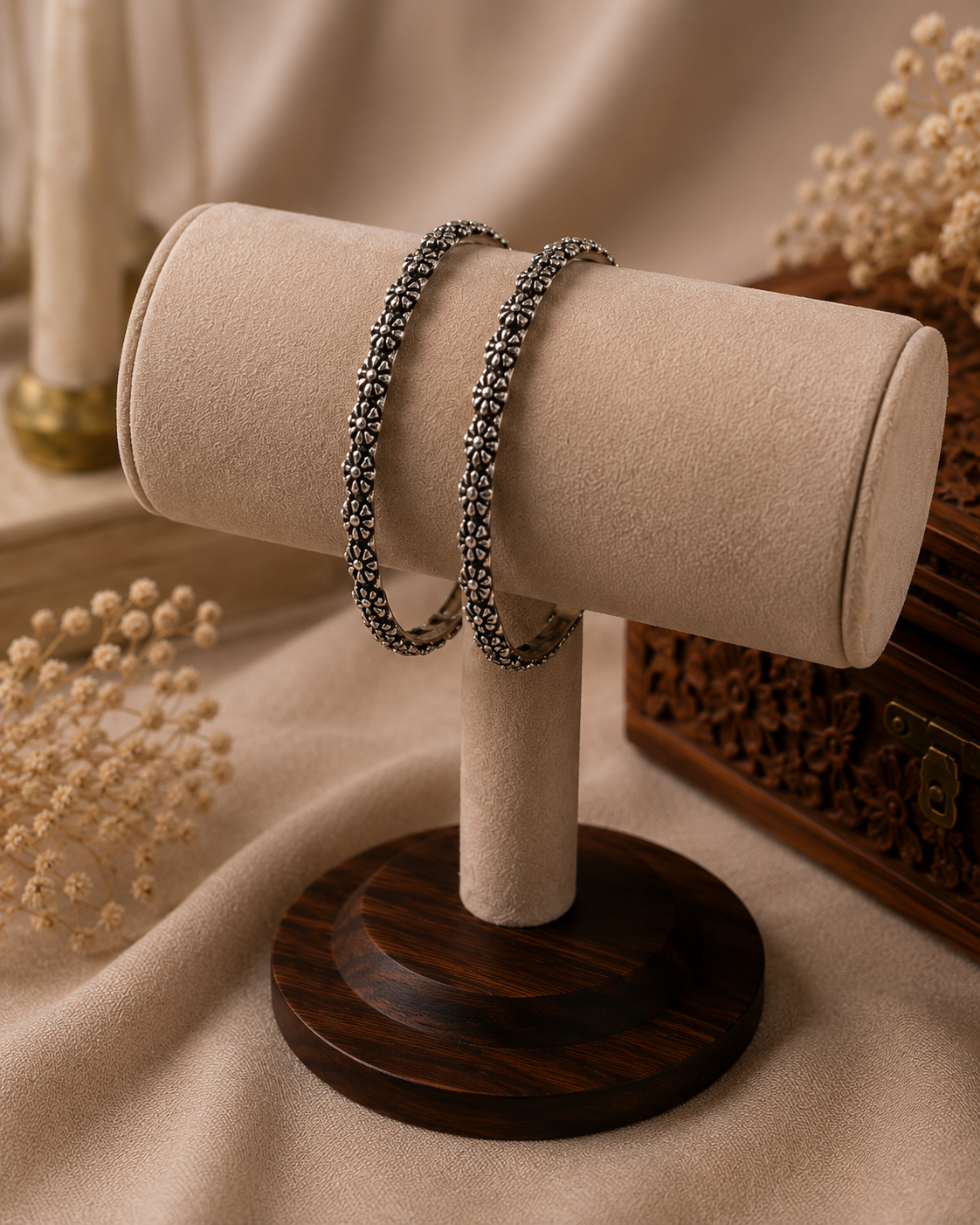 Women's Vintage Floral Oxidised Bangles