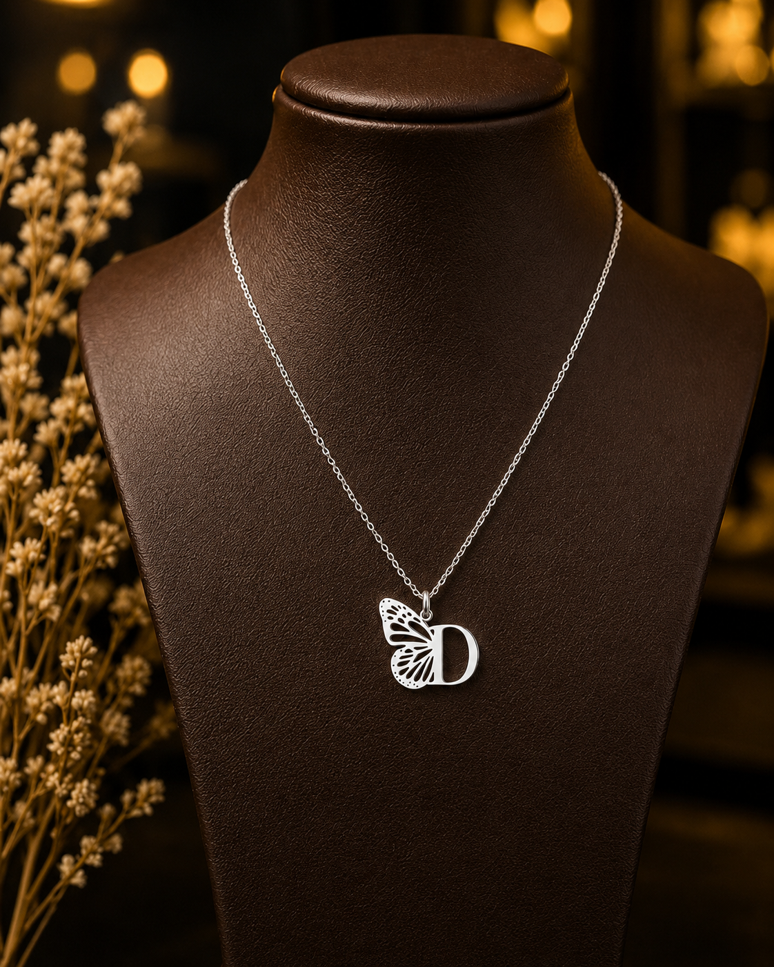 Personalized Butterfly Initial Letter Necklace – Custom Alphabet Pendant for Women
