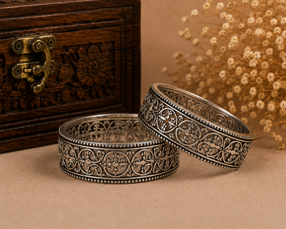 Antique Silver Scrollwork Filigree Cuff Bracelet