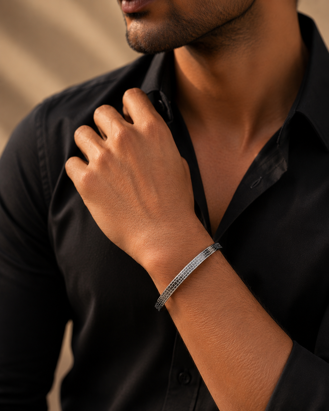 Men's Textured Silver Kada Bracelet
