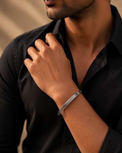 Men's Textured Silver Kada Bracelet