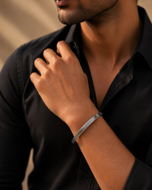 Men's Textured Silver Kada Bracelet