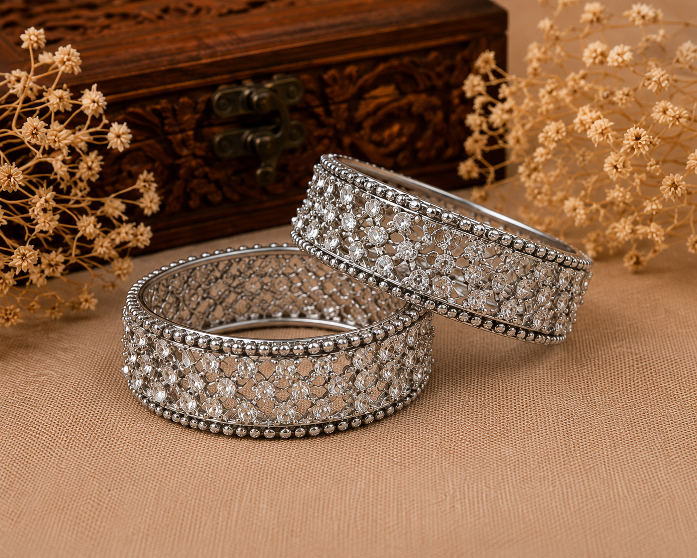 Silver Floral Filigree Wide Cuff Bracelet