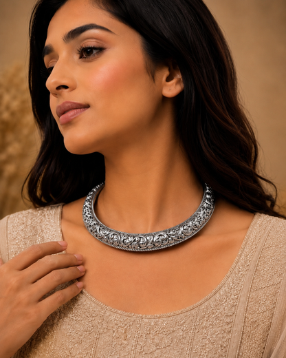 Oxidised Silver Traditional Scrollwork Hansli