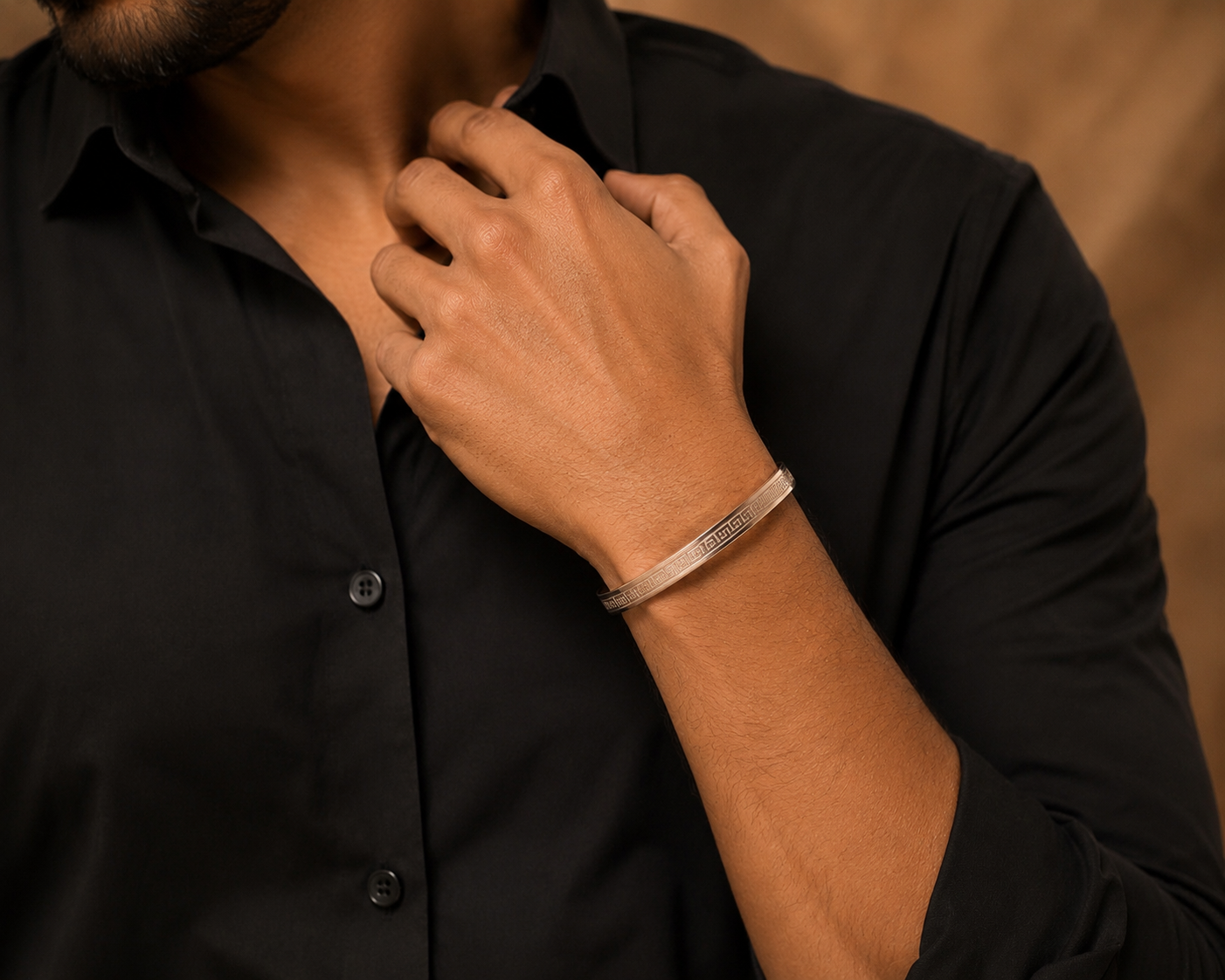 Men's Silver Greek Pattern Kada