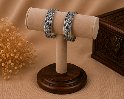 Vintage Floral Oxidised Silver Bangles