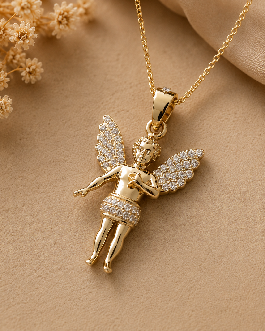 Celestial Angel Gold Pendant Necklace