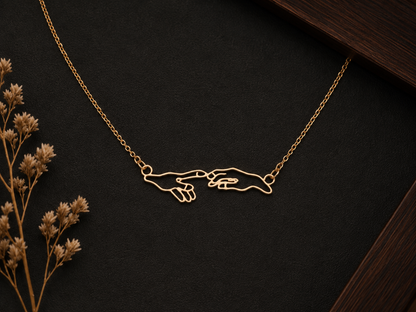 Connected Hands Pendant Necklace – 925 Sterling Silver | Minimalist Love Necklace