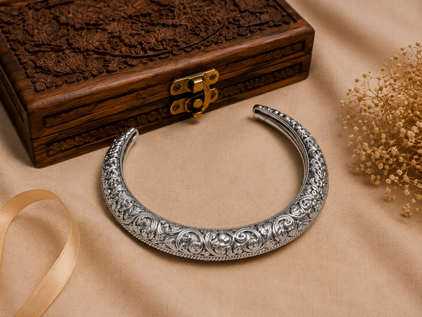 Oxidised Silver Traditional Scrollwork Hansli