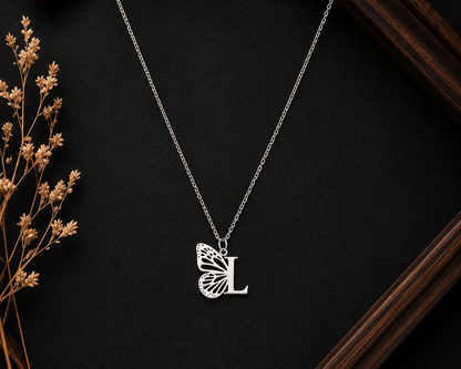 Personalized Butterfly Initial Letter Necklace – Custom Alphabet Pendant for Women