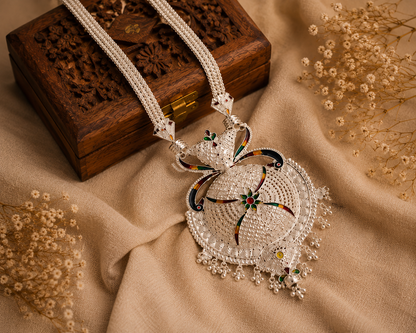 Traditional Silver Look Meenakari Statement Necklace