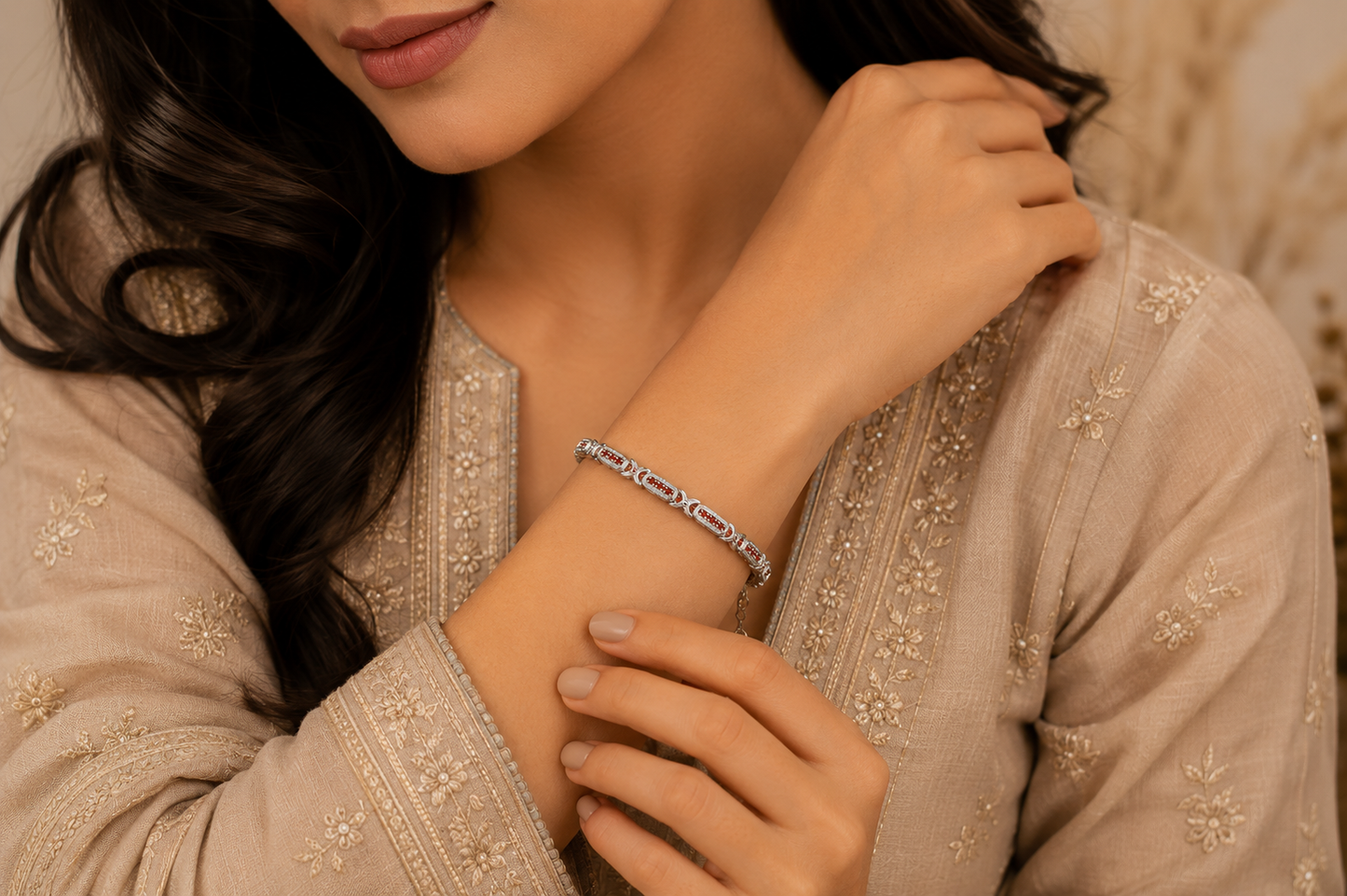 Ruby Radiance Silver Bracelet