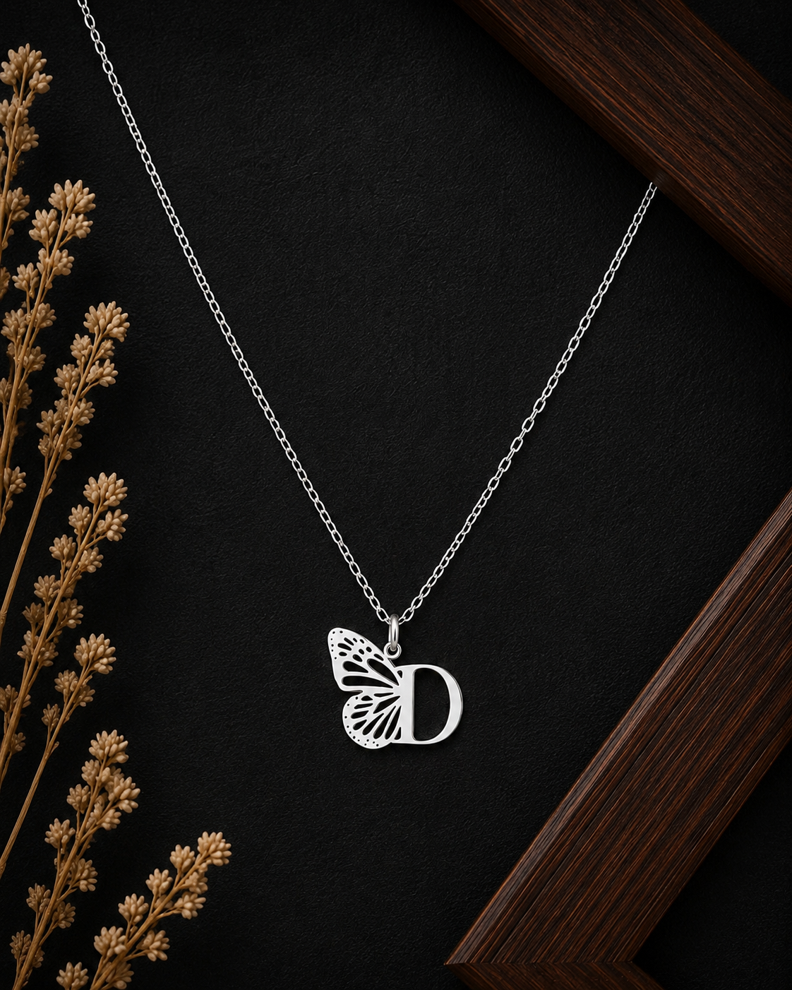 Personalized Butterfly Initial Letter Necklace – Custom Alphabet Pendant for Women