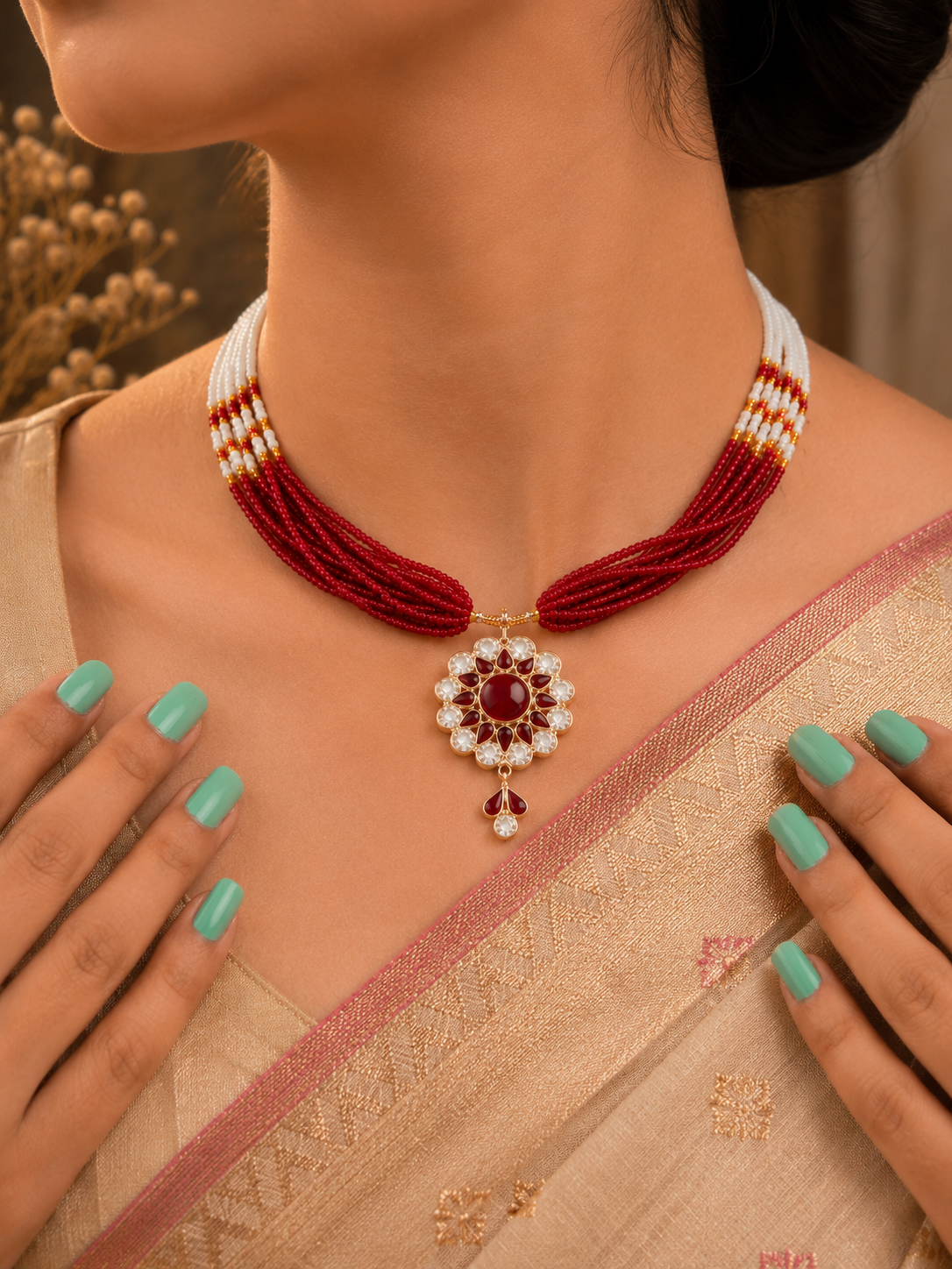 Ruby Red Matar Mala Necklace