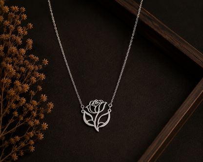 Rose Pendant Necklace – Personalized 925 Silver Floral Necklace