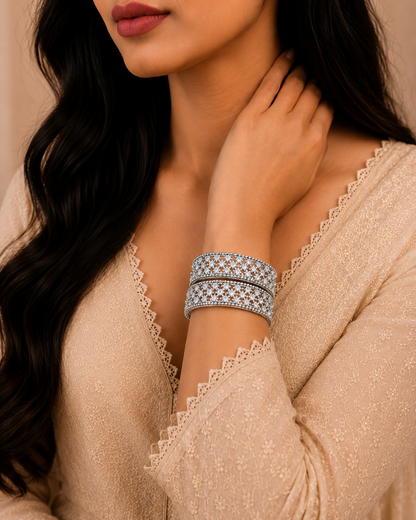 Silver Floral Filigree Wide Cuff Bracelet