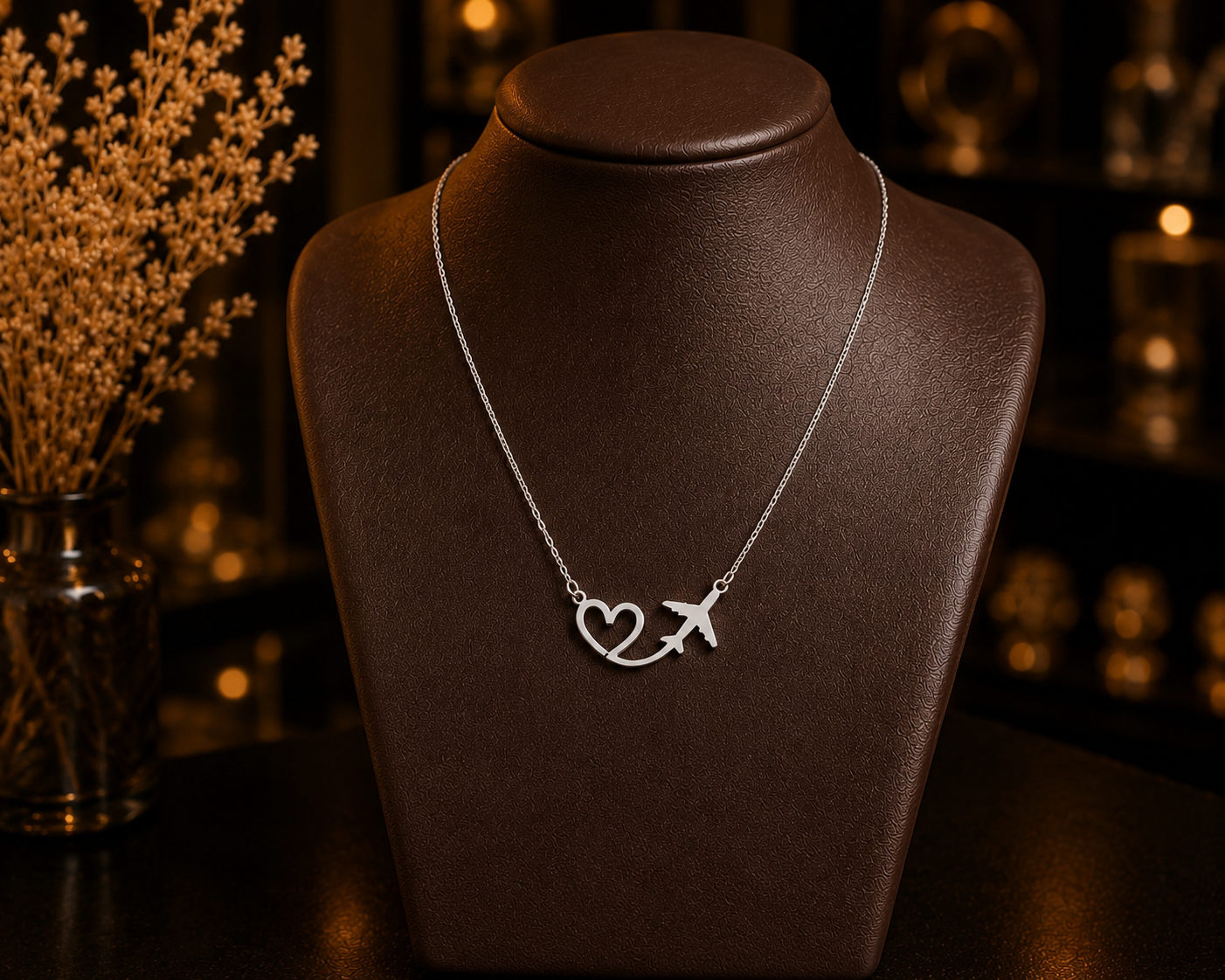 Custom Airplane Heart Silver Pendant Necklace