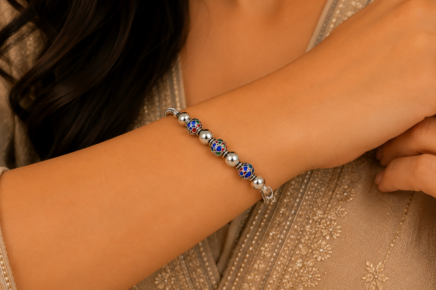 Women's Multicolor Bead Charm Bracelet