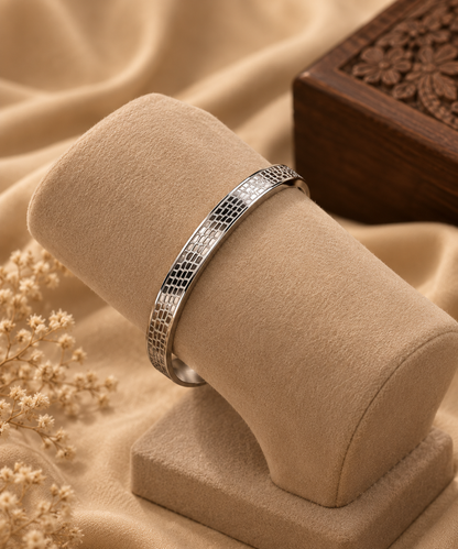 Men's Textured Silver Kada Bracelet