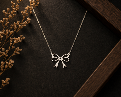 Elegant Bow Pendant Necklace – 925 Sterling Silver | Minimalist Bow Necklace