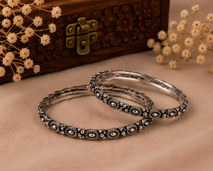 Midnight Bloom Oxidised Silver Bangles