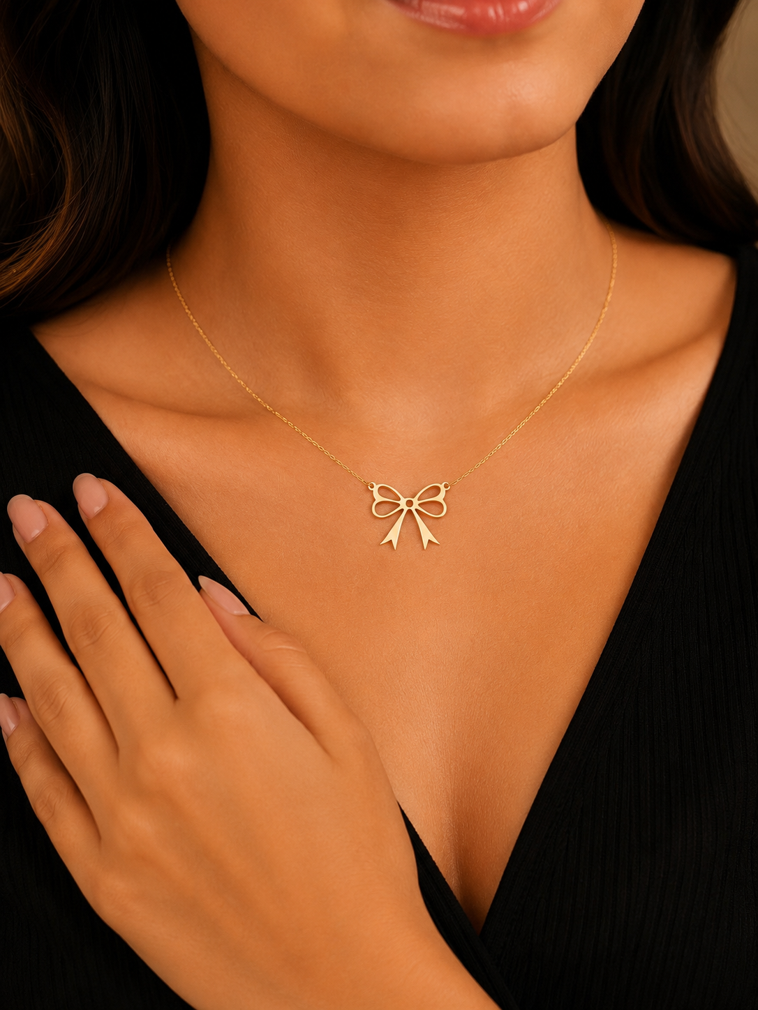 Elegant Bow Pendant Necklace – 925 Sterling Silver | Minimalist Ribbon Necklace